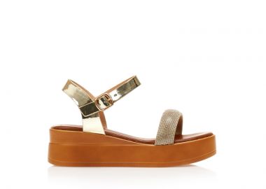 Flatforms χρυσά δερματίνη με στρας και λουστρίνι λουράκι ΧΡΥΣΟ - Tsoukalas - 