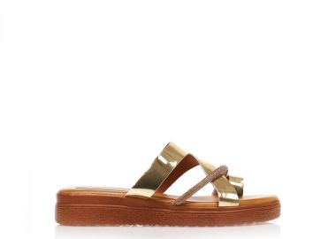 Flatforms χρυσά λουστρίνι με σχέδιο δαχτυλίδι και λουράκι από στρας ΧΡΥΣΟ - Tsoukalas - 