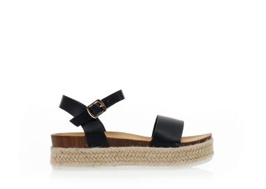 Flatforms εσπαντρίγιες μαύρες δερματίνη με λουράκι στον αστράγαλο ΜΑΥΡΟ - Tsoukalas - 