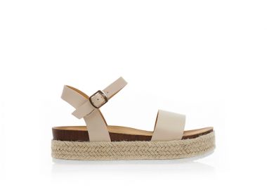 Flatforms εσπαντρίγιες μπεζ δερματίνη με λουράκι στον αστράγαλο ΜΠΕΖ - Tsoukalas - 