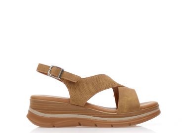 Flatforms κάμελ δερματίνη με χιαστί φάσα ΚΑΜΕΛ - Tsoukalas - 