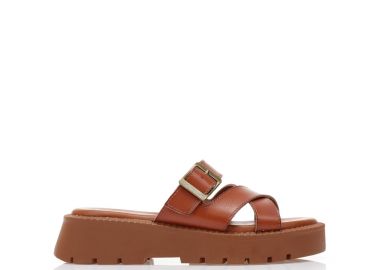 Flatforms κάμελ δερματίνη με χιαστί φάσα ΚΑΜΕΛ - Tsoukalas - 