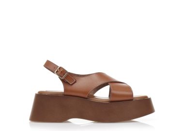 Flatforms κάμελ δερματίνη με χιαστί φάσα ΚΑΜΕΛ - Tsoukalas - 