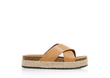 Flatforms κάμελ δερματίνη με χιαστί φάσα ΚΑΜΕΛ - Tsoukalas - 