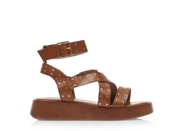 Flatforms κάμελ δερματίνη με χρυσά τρουκς ΚΑΜΕΛ - Tsoukalas - 