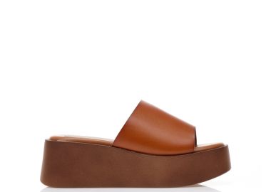 Flatforms κάμελ δερματίνη με φαρδιά φάσα ΚΑΜΕΛ - Tsoukalas - 