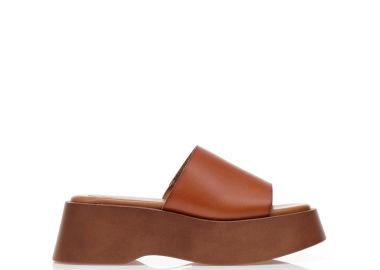 Flatforms κάμελ δερματίνη με φαρδιά φάσα ΚΑΜΕΛ - Tsoukalas - 