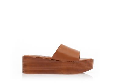 Flatforms κάμελ δερματίνη με φαρδιά φάσα ΚΑΜΕΛ - Tsoukalas - 