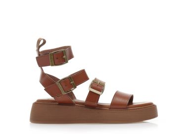 Flatforms κάμελ δερματίνη με λουράκι στον αστράγαλο ΚΑΜΕΛ - Tsoukalas - 