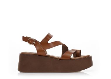 Flatforms κάμελ δερματίνη με πολλαπλά λουράκια και σχέδιο δαχτυλίδι ΚΑΜΕΛ - Tsoukalas - 