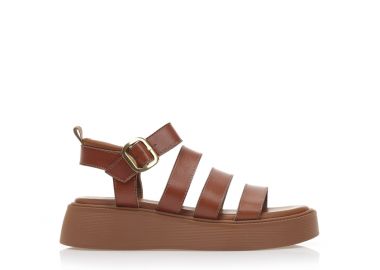 Flatforms κάμελ δερματίνη με πολλαπλά λουράκια ΚΑΜΕΛ - Tsoukalas - 