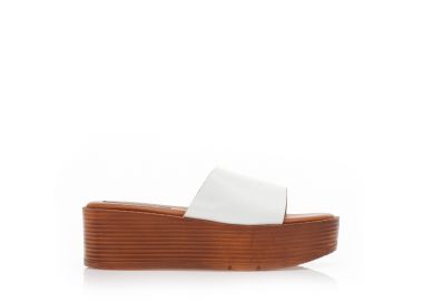 Flatforms λευκά δερματίνη με φαρδιά φάσα ΛΕΥΚΟ - Tsoukalas - 