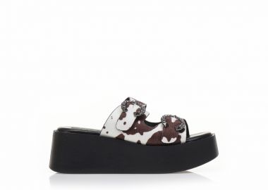 Flatforms λευκά με καφέ σχέδια και στρας COW - Tsoukalas - 