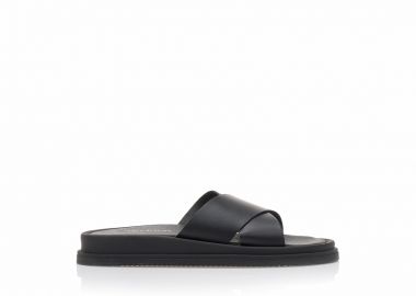 Flatforms μαύρα χειροποίητα δερματίνη με χιαστή φάσα ΜΑΥΡΟ - Tsoukalas - 