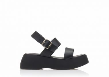 Flatforms μαύρα χειροποίητα δερματίνη με λουράκι στον αστράγαλο ΜΑΥΡΟ - Tsoukalas - 