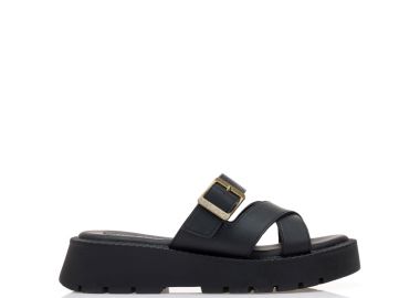 Flatforms μαύρα δερματίνη με χιαστί φάσα ΜΑΥΡΟ - Tsoukalas - 