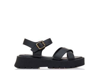 Flatforms μαύρα δερματίνη με χιαστί φάσα ΜΑΥΡΟ - Tsoukalas - 