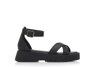 Flatforms μαύρα δερματίνη με χιαστί φάσα ΜΑΥΡΟ - Tsoukalas - 