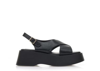 Flatforms μαύρα δερματίνη με χιαστί φάσα ΜΑΥΡΟ - Tsoukalas - 