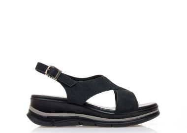 Flatforms μαύρα δερματίνη με χιαστί φάσα ΜΑΥΡΟ - Tsoukalas - 