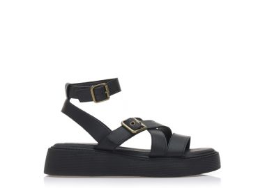 Flatforms μαύρα δερματίνη με χιαστί λουράκια ΜΑΥΡΟ - Tsoukalas - 