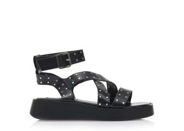 Flatforms μαύρα δερματίνη με χρυσά τρουκς ΜΑΥΡΟ - Tsoukalas - 