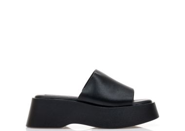 Flatforms μαύρα δερματίνη με φαρδιά φάσα ΜΑΥΡΟ - Tsoukalas - 