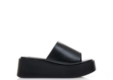 Flatforms μαύρα δερματίνη με φαρδιά φάσα ΜΑΥΡΟ - Tsoukalas - 