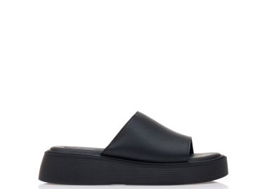 Flatforms μαύρα δερματίνη με φαρδιά φάσα ΜΑΥΡΟ - Tsoukalas - 