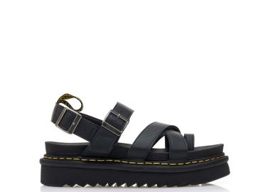 Flatforms μαύρα δερματίνη με πολλαπλά λουράκια και σχέδιο δαχτυλίδι ΜΑΥΡΟ - Tsoukalas - 