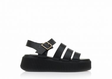 Flatforms μαύρα δερματίνη με πολλαπλά λουράκια ΜΑΥΡΟ - Tsoukalas - 