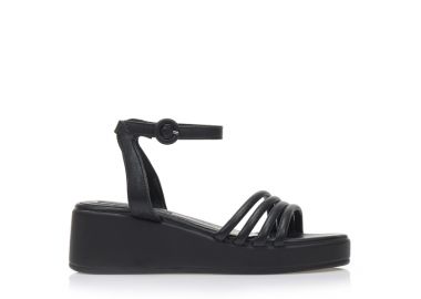 Flatforms μαύρα δερματίνη με πολλαπλά λουράκια ΜΑΥΡΟ - Tsoukalas - 