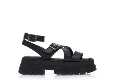 Flatforms μαύρα δερματίνη με πολλαπλά λουράκια ΜΑΥΡΟ - Tsoukalas - 