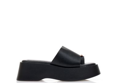 Flatforms μαύρα δερματίνη με σχέδιο δαχτυλίδι και αγκράφα ΜΑΥΡΟ - Tsoukalas - 