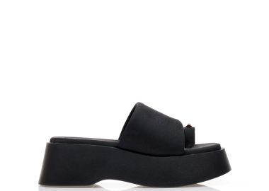 Flatforms μαύρα δερματίνη με σχέδιο δαχτυλίδι ΜΑΥΡΟ - Tsoukalas - 