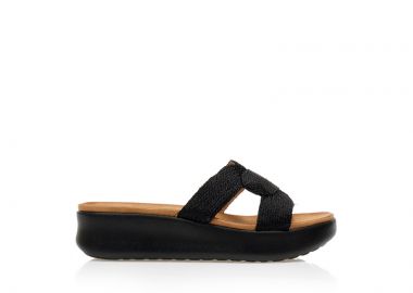 Flatforms μαύρα δερματίνη με σχέδιο πλέξη στην φάσα ΜΑΥΡΟ - Tsoukalas - 