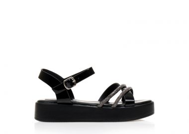 Flatforms μαύρα λουστρίνι με χιαστί λουράκια ΜΑΥΡΟ - Tsoukalas - 