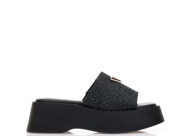 Flatforms μαύρα με ψάθινη φάσα και αγκράφα ΜΑΥΡΟ - Tsoukalas - 