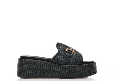 Flatforms μαύρα ψάθινα με αγκράφα ΜΑΥΡΟ - Tsoukalas - 