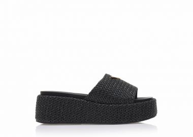Flatforms μαύρα ψάθινα με αγκράφα ΜΑΥΡΟ - Tsoukalas - 