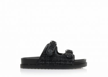 Flatforms μαύρα σουέτ με καρό σχέδιο και σκρατς ΜΑΥΡΟ - Tsoukalas - 