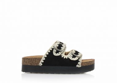 Flatforms μαύρα σουέτ με πλεκτή λεπτομέρεια ΜΑΥΡΟ - Tsoukalas - 