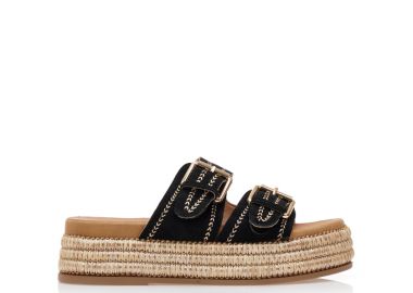 Flatforms μαύρα σουέτ με ρυθμιζόμενη φάσα ΜΑΥΡΟ - Tsoukalas - 