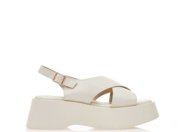 Flatforms μπεζ δερματίνη με χιαστί φάσα ΜΠΕΖ - Tsoukalas - 