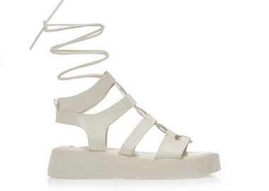 Flatforms μπεζ δερματίνη με ιδιαίτερο δέσιμο ΜΠΕΖ - Tsoukalas - 