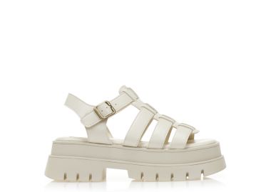 Flatforms μπεζ δερματίνη με πολλαπλά λουράκια ΜΠΕΖ - Tsoukalas - 