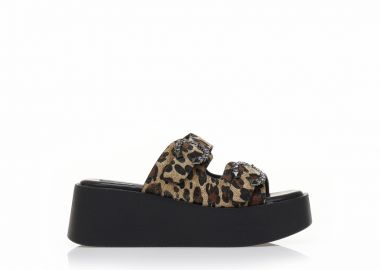 Flatforms μπεζ με καφέ σχέδια και στρας ΛΕΟΠΑΡ - Tsoukalas - 