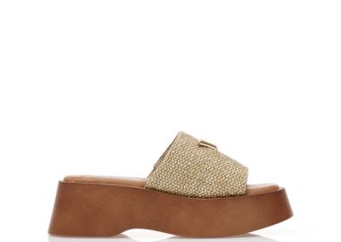 Flatforms μπεζ με ψάθινη φάσα και αγκράφα ΜΠΕΖ - Tsoukalas - 