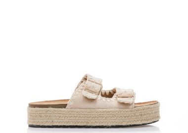 Flatforms μπεζ σουέτ και ψάθινα με ρυθμιζόμενη φάσα ΜΠΕΖ - Tsoukalas - 