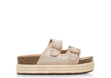 Flatforms μπεζ σουέτ με χρυσά τρουκς ΜΠΕΖ - Tsoukalas - 